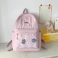 Pink casual college style large capacity backpack for women and students with letter embroidery. - Pink