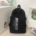 Large capacity black student backpack casual commuter school bag with front white letter print - Black