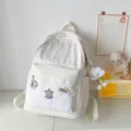 American style minimalist large capacity canvas school backpack with chic embroidery letters. - Long-Legged Cloud Pendant / White