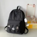 Minimalist large capacity casual school backpack with letter embroidery for students and travel. - Long-Legged Cloud Pendant / Black