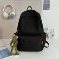 Minimalist solid color black backpack large capacity school bag casual daypack variant - Frog Pendant / Black