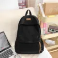 Black corduroy backpack for women and students, large capacity casual school bookbag daily travel. - Black