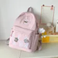 Pink aesthetic collegiate style letter backpack large capacity school bag for students daily use - Long-Legged Cloud Pendant / Pink