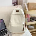Corduroy backpack for women, large capacity casual school bag, stylish student bookbag. - White