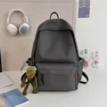 Minimalist solid color dark grey backpack, large capacity casual school bookbag for daily use. - Frog Pendant / Dark Gray