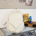 Minimalist white canvas backpack, large capacity Korean style casual bookbag for daily use. - White
