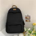 Casual black backpack Korean style school bag for students durable daily daypack travel bag - Black