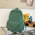 Minimalist large capacity green backpack for daily school and college use, stylish casual bag. - Green