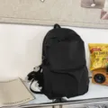 Korean style minimalist large capacity black backpack daily casual versatile school book bag - Black + Chimpanzee