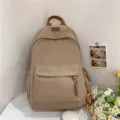 Casual khaki backpack for school students, stylish daily daypack with front pocket. - Khaki