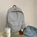 Korean style high school student casual backpack light grey versatile daily school bookbag - Hat Elf Pendant / Light Gray