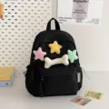 Cute black mini backpack for students with plush stars and bone decor, casual daily bag. - Black Small + Star + Bone