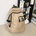 Casual canvas backpack for students, large capacity retro school bookbag, beige. - 8879#Khaki