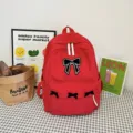 Japanese ins style red corduroy backpack with cute black bow decoration for women and girls. - 6020 Series / Red