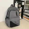 Retro casual grey college style laptop backpack, large capacity school bag for students. - 8819#Gray