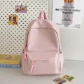 Pink minimalist student backpack, casual daily school book bag with cute braided zipper pulls. - Pink Large