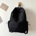Simple solid color large capacity backpack casual school bag daily commuting black rucksack - Black