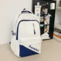 White and blue student backpack, retro style large capacity school bag for daily use. - 8819#White and Blue
