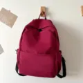 Solid color casual backpack large capacity student school bag daily commuter bag red variant - Red