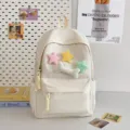 Cute minimalist campus backpack with plush star and bone decorations for daily student use. - White Large + Star + Bone