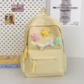 Yellow casual student backpack with cute plush star and bone patches for daily school use. - Yellow Large + Star + Bone
