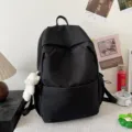 Solid black casual backpack variant, stylish large capacity school bag for daily use. - Black & Blush Bear