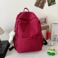Solid color large capacity backpack women casual student school bag with cute bear pendant - Red & Blush Bear