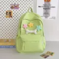 Green student school backpack with cute plush stars and bone patches, casual daily daypack. - Green Large + Star + Bone
