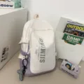 Casual contrast color backpack for students, large capacity computer school bag with trendy style. - Purple + Twist Pendant