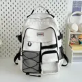 Utility style large capacity student backpack with multi pockets and mesh design white - White