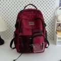 Workwear style casual school backpack with large capacity and multi pockets in dark red color. - Red