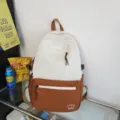 Minimalist color block canvas backpack for women school campus casual laptop daypack stylish. - Brown