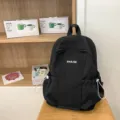 Black casual waterproof backpack for women, stylish large capacity school book bag daily use. - Black