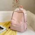 Pink casual canvas backpack for women school student large capacity Japanese minimalist bookbag - Pink