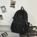 Black Campus Minimalist Backpack Large Capacity School Bag for Students Casual Daily Bookbag - Black