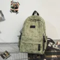 Japanese style campus minimalist vintage green backpack for students, large capacity casual bookbag. - Green