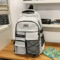 Lightweight student school backpack for teenagers, large capacity bookbag in light gray. - Gray