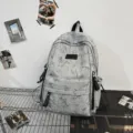 Grey tie-dye casual school backpack for students, stylish large capacity daily daypack. - Gray
