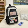 Sac à dos ita transparent noir et blanc pour filles, style japonais décontracté cartable mignon. - Ensemble Badge et Carte / Noir