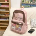 Joli sac à dos ita rose pour filles, modèle transparent avec stickers et peluches. - Ensemble Badge et Carte / Rose