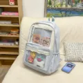 Joli sac à dos transparent japonais style kawaii pour les jeunes filles et ados! - Ensemble Badge et Carte / Bleu
