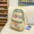 Joli sac à dos ita jaune et vert avec fenêtre transparente, idéal pour pins et anime. - Ensemble Badge et Carte / Jaune
