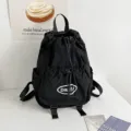 Black drawstring backpack, lightweight casual daypack for outdoor sports and travel. - S / Black