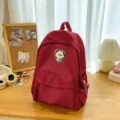 Red school backpack for women, cute bear patch minimalist casual daypack for daily use. - S / Red