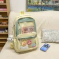 Sac à dos scolaire transparent de style japonais avec adorables pendentifs en peluche. - Ensemble Badge Carte et Pendentif / Jaune
