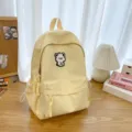 Casual light yellow school backpack with cute bear patch for teen girls stylish daily daypack. - L / Yellow