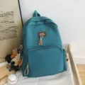 Teal student canvas backpack, stylish large capacity school bag for daily use here. - Dog Pendant Style / Lake Blue