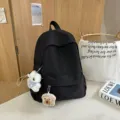 Casual black campus backpack with plush charms, lightweight school bag for students. - Black + Bread + Bear