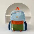Children school backpack, light blue color-blocked variant, cute daily casual daypack - L / Blue