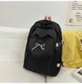 Japanese style cute girl black backpack with pink bow large capacity student school bag - Black